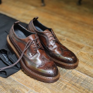 <strong>Brogue</strong> Style <strong>Tanning</strong> Leather Derby Shoes for <strong>Men</strong> Vintage Breathable Wear Resistant Handmade Office Dress Shoes - Product Image 3