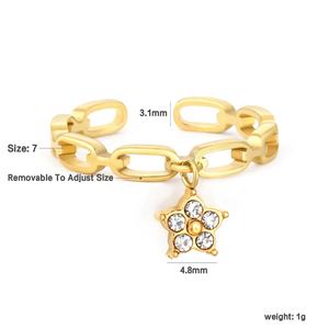Nuevos Anillos Apilables de Acero Inoxidable con Baño de Oro de 18K, Diseño de Cadena, Corazón, Estrella, Cruz y Ojo con Circonitas - Product Image 3