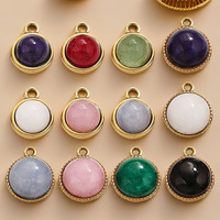 Pendentif Bijou Exquis en Acier Inoxydable, Motif Pièce de Monnaie, Incrustation de Pierre Naturelle, Fait Main, Style Punk, Électroplaqué, à Suspendre