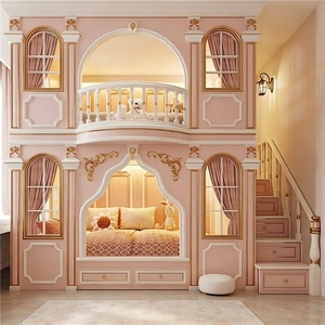 <span class=keywords><strong>Lit</strong></span> <span class=keywords><strong>superposé</strong></span> <span class=keywords><strong>double</strong></span> style princesse JS Villa, <span class=keywords><strong>en</strong></span> bois massif, avec escalier de rangement <span class=keywords><strong>et</strong></span> sculptures dorées, pour chambre de fille - Product Image 2