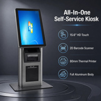 Kiosque de caisse enregistreuse libre-service de 15.6 pouces POS Machine de paiement de bureau à écran tactile avec imprimante thermique et scanner QR