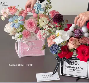 Aierflorist情人节新款手工时尚礼品袋糖女士礼品盒鲜花花束手提袋