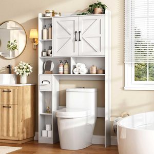 Armario de almacenamiento SENYU blanco sobre el inodoro con puertas y estantes, estilo rústico, organizador de baño que ahorra espacio - Product Image 6