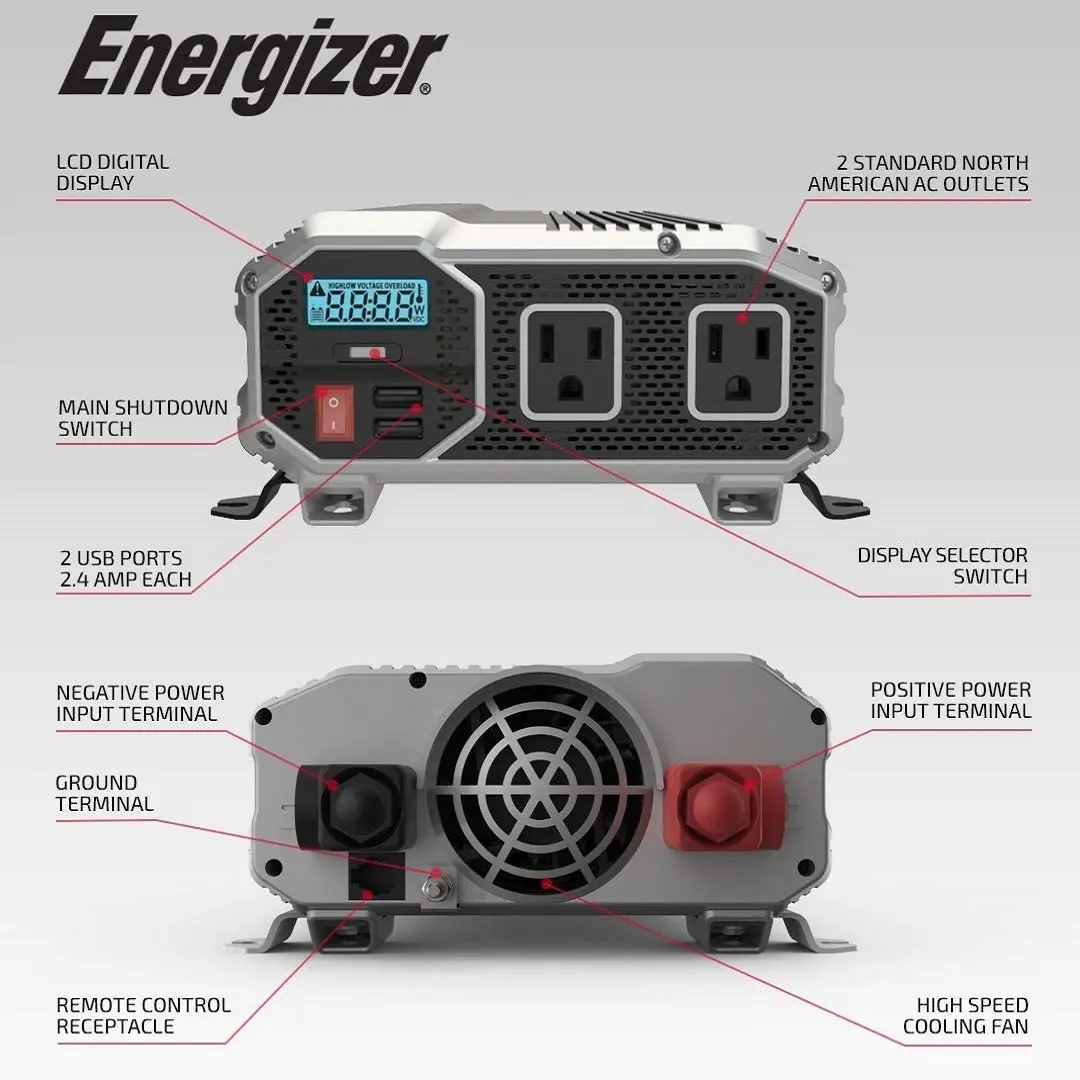 Energizer 1100W Modified Sine Wave power inverter off grid inverter 12V to 110 Volts ETL certified