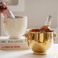 Seau à glace de luxe en acier inoxydable avec poignées, seau à champagne or et blanc, refroidisseur de bière pour bar et fête, vente en gros