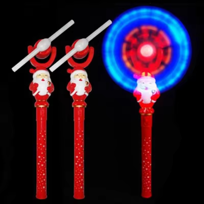 Christmas Glowing Windmill Sticks Music Colorful Light up 360 Degrees Rotating Santa Flashing LED Musical Rainbow Spinning Wand