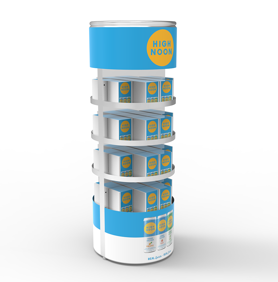Apache Customized Yellow Metal Beverage Display Rack 4 Cylindrical Layers Floor Standing Modern Luxury Supermarkets Advertising — view 2