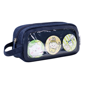 Estuche para lápices SENDA de nailon azul con cremallera y diseño de pegatinas de animales adorables para almacenamiento en la escuela u oficina - Product Image 2