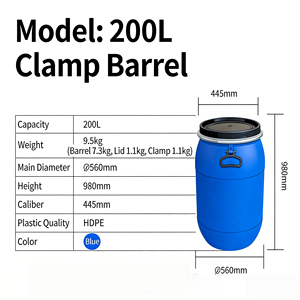 Fût à tête ouverte de 200 L avec pince métallique, fût de transport en plastique de qualité alimentaire - Product Image 3