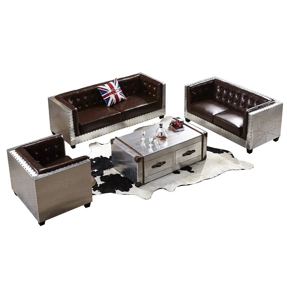 Groothandel Antieke Aluminium Aviator Getuft Sofa Set Meubels