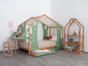 Marco de cama doble multifuncional con almacenamiento, escritorio y parque infantil interior-Cama Montessori para niños pequeños con gimnasio de jungla para niños - Product Image 4