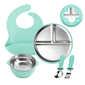 Ensemble d'alimentation pour bébé en acier inoxydable SUS304 écologique, 5 pièces : assiette à ventouse, bol, bavoir, fourchette, cuillère, sans BPA - Product Image 5