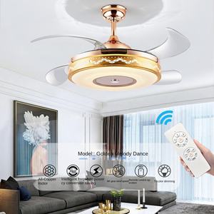 พัดลมเพดาน LED 42นิ้วสไตล์โมเดิร์น, พัดลมติดเพดาน LED พร้อมรีโมทควบคุมอัจฉริยะสามารถพับเก็บได้ทำจากทองแดงสำหรับห้องนั่งเล่น - Product Image 1