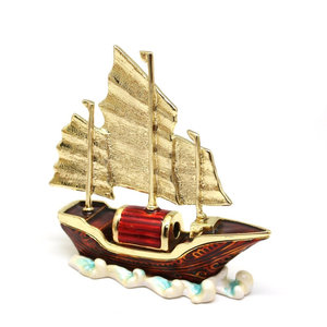 Shinnygifts bức tượng thuyền buồm tráng men vẽ tay phong thủy trang trí thịnh vượng hộp thiếc trang trí thuyền buồm - Product Image 4