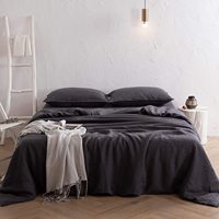 Parure de draps ajustés 4 pièces en tissu 100% chanvre 100TC, couleur gris foncé moderne, pour lit Queen Size, vente en gros