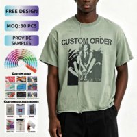 T-shirt Homme Personnalisé Imprimé Effet Usé 100% Coton Épais Délavé Vintage Ourlet Brut Coupe Oversize Streetwear Manches Courtes