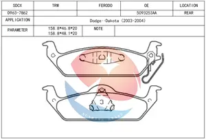 SDCX D963-7862 / 05093253AA / 5093253AA Rear Axle Brake Pad For DODGE Dakota