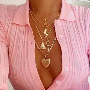 2025 nuova piramide multistrato regina del faraone collana pendente alla moda foglia d'acero cuore ciondolo collana per signore gioielli - Product Image 1