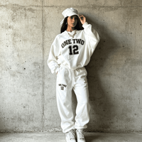 Ensemble de survêtement décontracté deux pièces pour femme, personnalisé, hiver, molleton de coton épais 500 GSM, broderie de patch, sweat à capuche et pantalon de survêtement