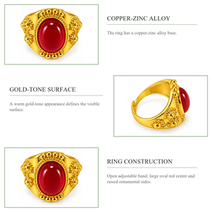 <b>Vintage</b> <b>Gold</b> Plated Cocktail <b>Ring</b> With Oval Natural Ruby Bezel Setting Unisex Wedding Engagement Jewelry - Product Image 3