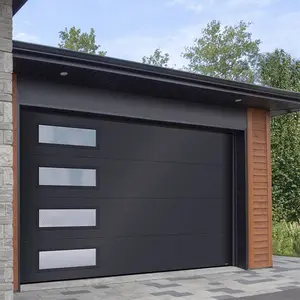 现代定制自动住宅高架电动黑色深灰色绝缘镀锌钢车库门
