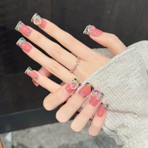 Ongles à presser courts tendance Design K8 Export <span class=keywords><strong>USA</strong></span>, nœud 3D de luxe fait main, 10 faux ongles français pour femmes - Product Image 5