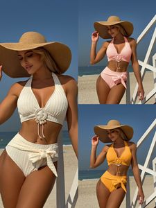 IStpromo Regalos Bikini de Dos Piezas para Mujer, Sexy, a la Moda, Color Sólido, Estilo Fresco, con Conchas, de Cintura Alta, Transpirable, para Playa - Product Image 3