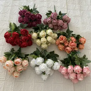 12 Heads 36cm Rose Flowers Artifificial Roses Wedding Home Bouquet Decorative Rose Flowers