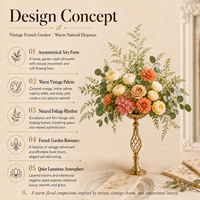 Grande composition florale artificielle en soie sur piédestal doré pour décoration de table de mariage, allée et scène, réutilisable, faite à la main, aspect réaliste