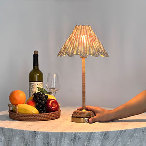 <strong>Bamboo</strong> Rechargeable Table <strong>Lamp</strong> Woven Rattan <strong>Shade</strong> Iron Base Eco Natural Coastal Farmhouse Living Room Hotel LED Table <strong>Lamp</strong> - Product Image 2