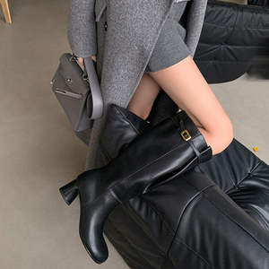 High-quality Genuine Sheepskin Leather Anti-Slip Waterproof Fashionable Versatile Solid Color <b>Wedge</b> Mid-Heel Ankle <b>Boots</b> - Product Image 6