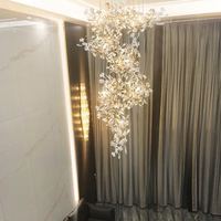 Lustre de luxe en forme de feuille de ginkgo Villa Loft, pour hall d'hôtel, salon, art céramique, pétales lumineux