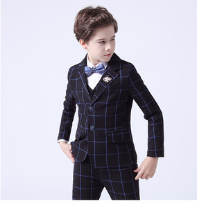 Ensemble de costumes à carreaux pour enfants printemps/automne pour garçons Performance d'hôte Vêtements de <span class=keywords><strong>mariage</strong></span> pour enfants 4 pièces Blazer gilet pantalon nœud - Product Image 5
