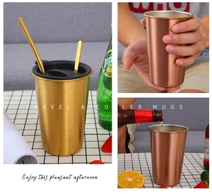 500 ml Voyage Tasse À Bière En Acier Inoxydable Gobelet Tasses de Pinte Avec Paille Et Couvercle - Product Image 3