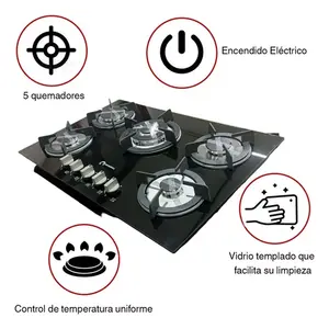 Table de cuisson à gaz encastrable Shorbull 5 brûleurs avec surface en verre trempé, allumage électronique, protection contre l'extinction de la flamme, taille 36 pouces pour C - Product Image 4