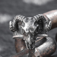 Bague ajustable unisexe en alliage style punk vintage avec crâne et cornes, idéale pour le hip-hop et la moto