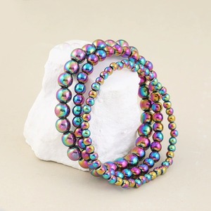 Conjunto de Pulseras Elásticas de Piedras Preciosas Redondas de Hematita Natural con Baño de Arcoíris de 4/6/8 mm, Terapia de Sanación Unisex, No Magnéticas - Product Image 1