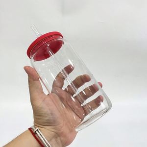 Verre canette 16oz transparent givré vierge pour sublimation avec couvercle en silicone coloré, stock entrepôt USA - Product Image 4