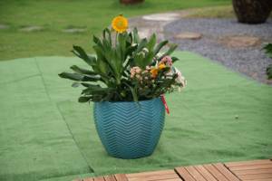 American Style Ceramic <b>Flower</b> <b>Pot</b> Planter Glossy Teal Chevron Embossed Texture Eco-Friendly Drainage Hole <b>for</b> Indoor/<b>Outdoor</b> - Product Image 3