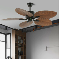 Ventilateur de plafond moderne en bois de noyer de style américain avec éclairage LED et télécommande, adapté à toute la maison, salon, salle à manger