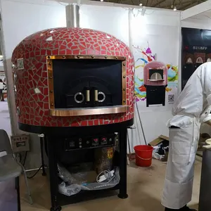 Oven Pizza api kayu/Gas batu Lava komersial dengan meja putar