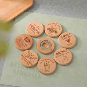 Benutzer definierte Laser druck Werbe Kühlschrank Magnet Runde Buche Holz Bierflaschen öffner für Hochzeits geschenk - Product Image 1