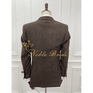 Costume 3 pièces en <span class=keywords><strong>Tweed</strong></span> <span class=keywords><strong>marron</strong></span> pour <span class=keywords><strong>homme</strong></span>, veste et <span class=keywords><strong>Blazer</strong></span> d'hiver coupe Slim à simple boutonnage, personnalisé et de haute qualité, prêt à être expédié - Product Image 3
