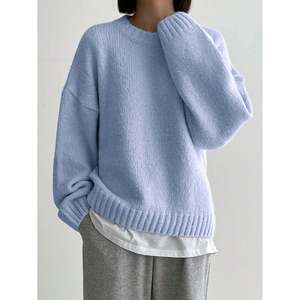 Pull décontracté d'hiver à col rond et épaules tombantes pour femme, en tricot noir avec motif géométrique, en polyester - Product Image 4