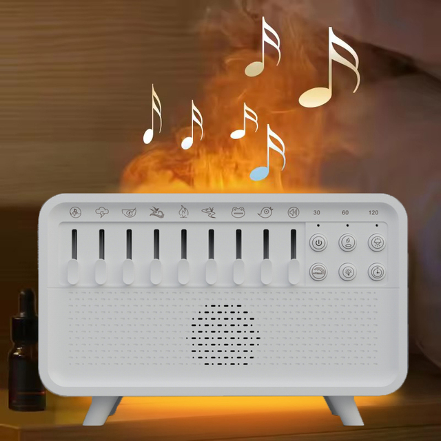 New Ultrasonic Essential Oil Flame Aroma Diffuser White Noise Player BT Speaker Night Light With Timer Humidifier Aroma Diffuser