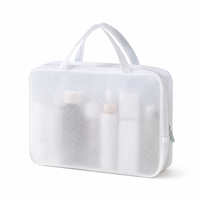 Sac de toilette de voyage en maille blanche imperméable, sac de rangement portable pour cosmétiques et maquillage, sac de shopping portable en gros