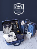 Coffret Cadeau Bébé Style Collège – Ensemble Nouveau-né Garçon en Coton Doux – Printemps, Été, Automne, Hiver – Bleu Pleine Lune, 100 Jours, Un An
