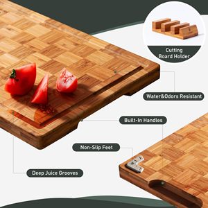 Acacia Wood Cutting Board Rectangle Non Slip Feet Kitchen Chopping <b>Block</b> Set - Product Image 5