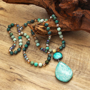 Nueva moda estilo Retro bohemio joyería de mujer 8mm collar de nudo de cristal de piedra Natural collar con colgante de gota redonda - Product Image 6