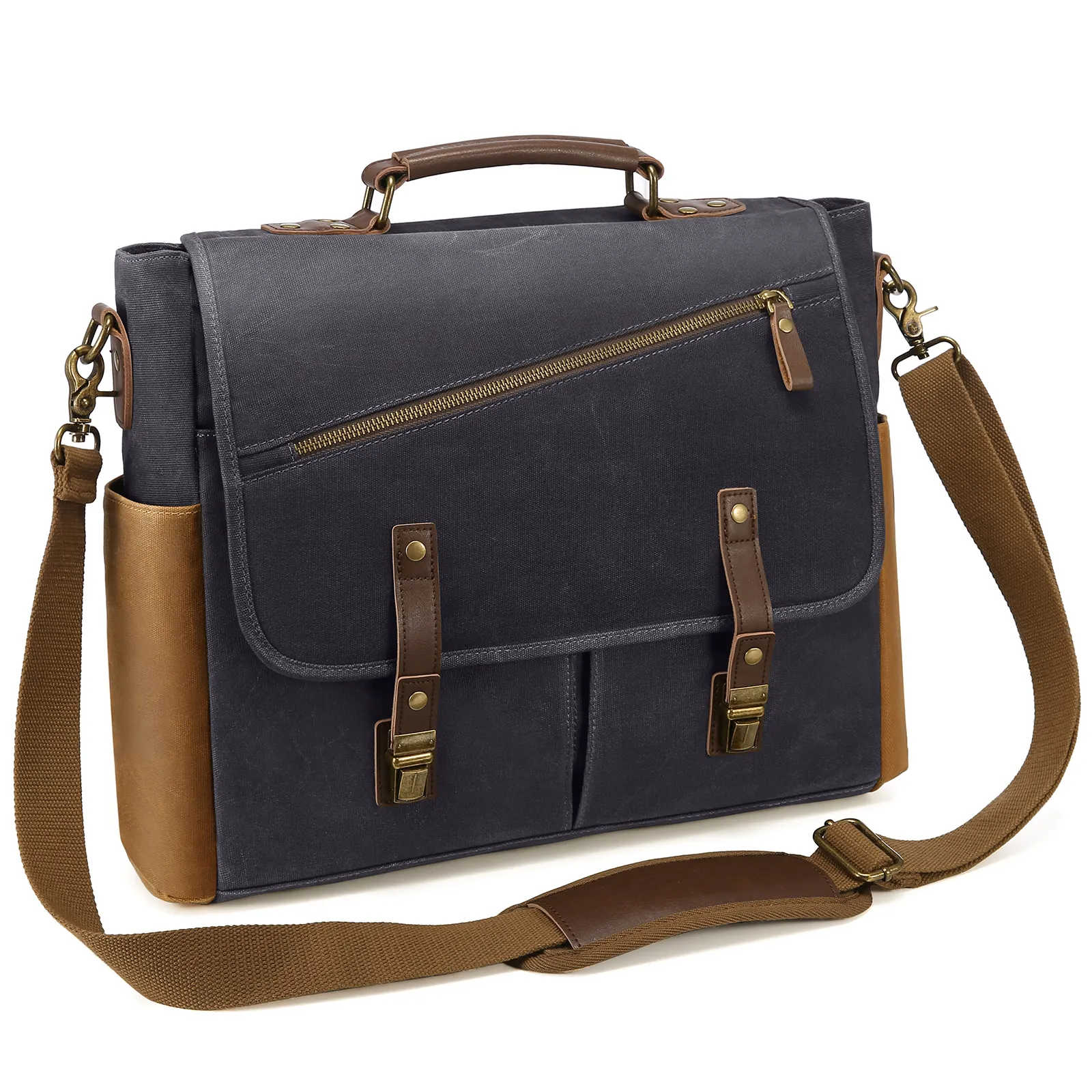 Lovevook 15.6 Inch Vintage Leather Laptop Book Bag Satchel Bag for Work School Men Messenger Bags Waterproof Canvas Briefcase